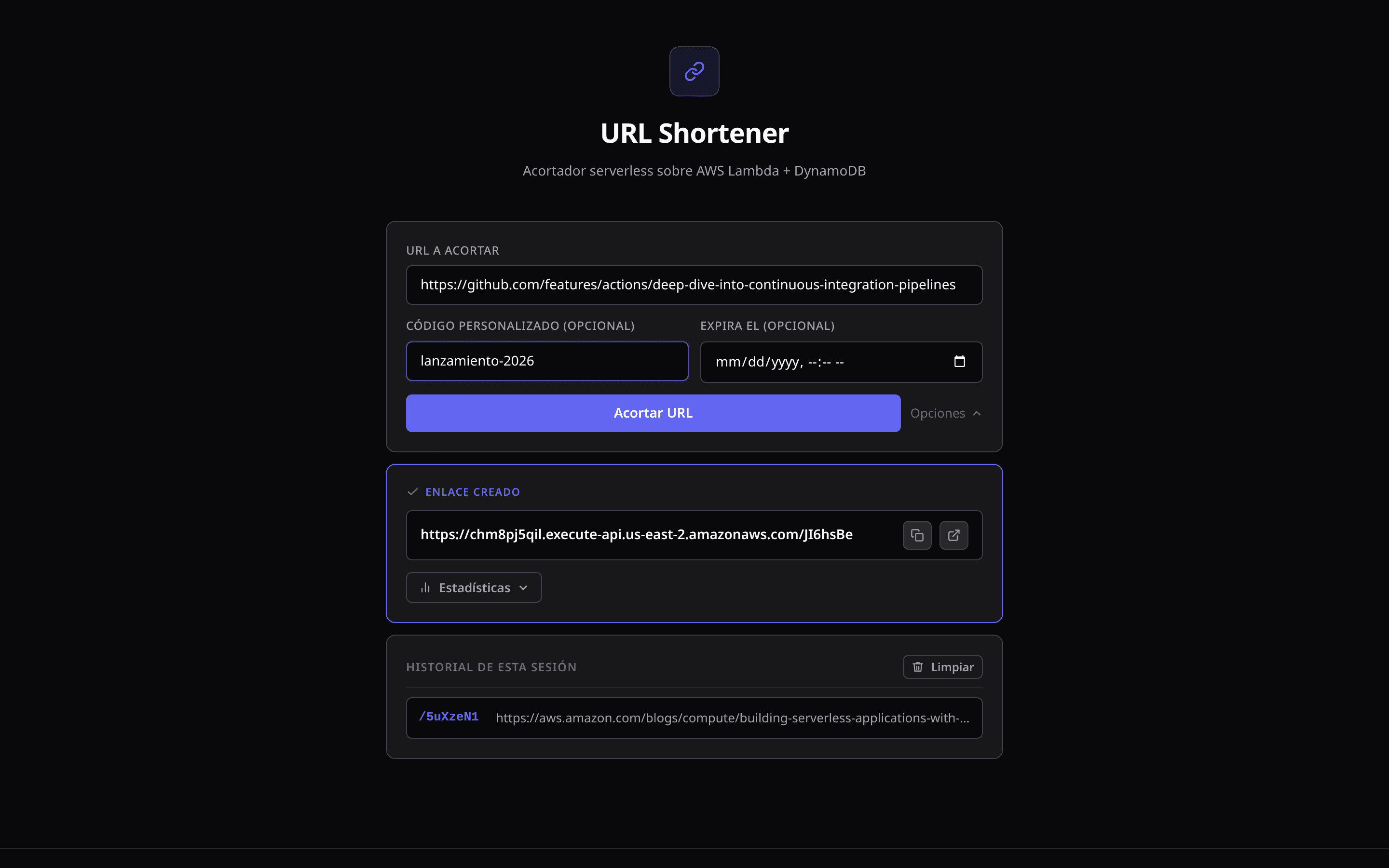 Serverless URL Shortener screenshot 2