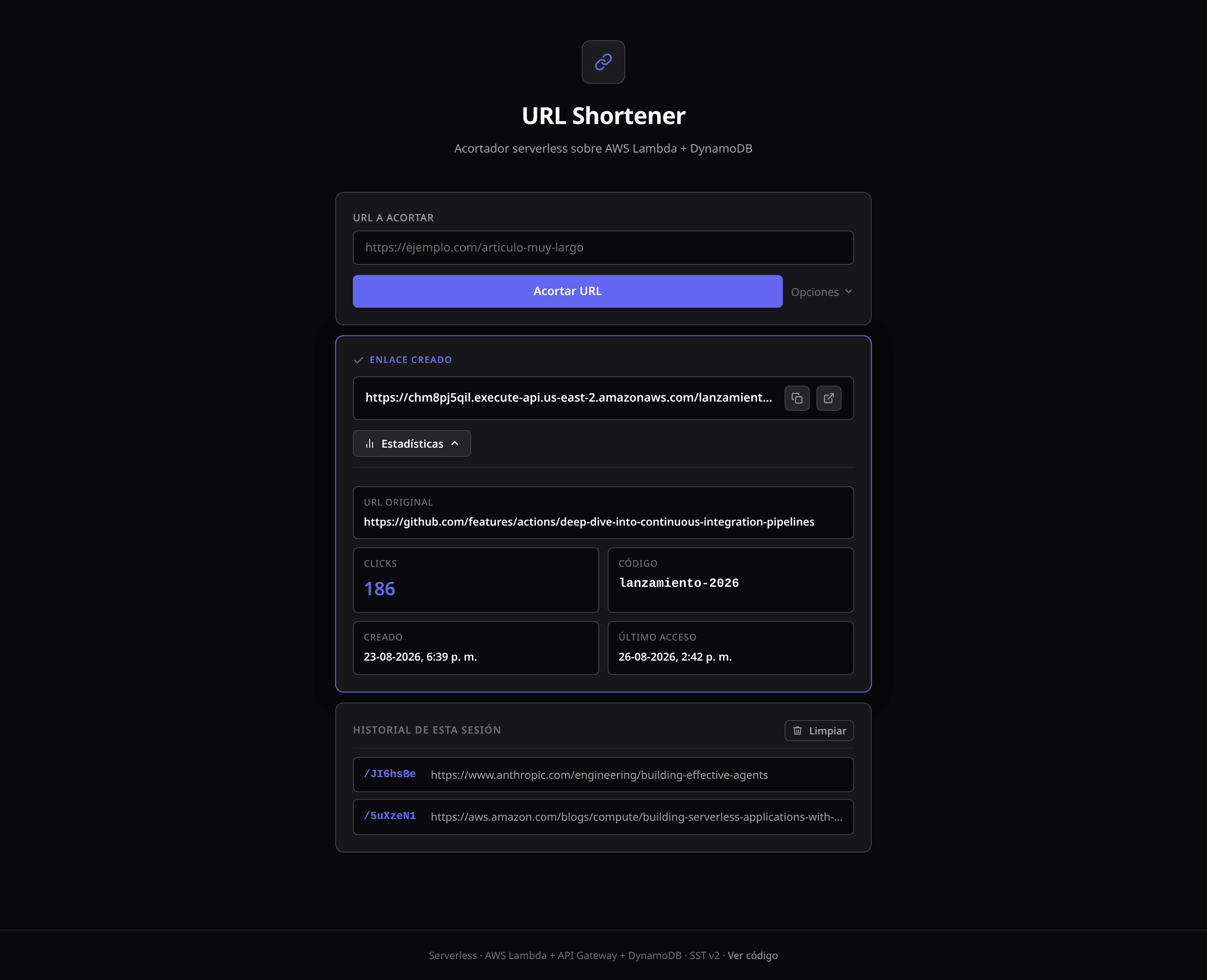 Serverless URL Shortener screenshot 3
